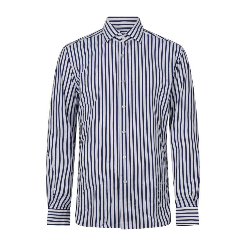 Xacus - Camicia bianca rigata blu in tessuto tecnico tailor fit per uomo |