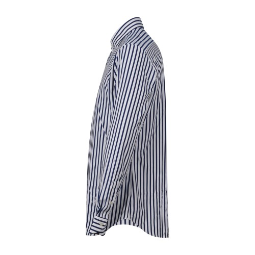 Xacus - Camicia bianca rigata blu in tessuto tecnico tailor fit per uomo | 2