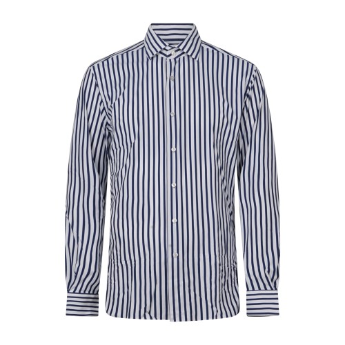 Xacus - Camicia bianca rigata blu in tessuto tecnico evolution fit per uomo |