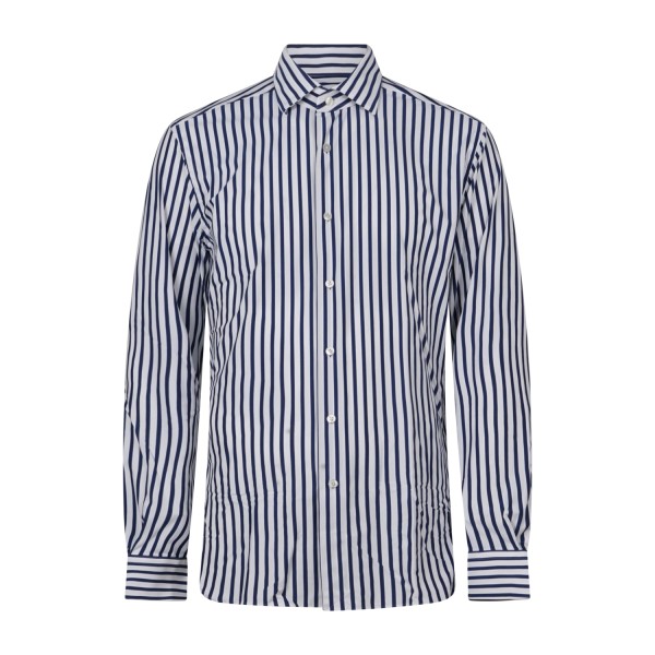 Xacus - Camicia bianca rigata blu in tessuto tecnico evolution fit per uomo |