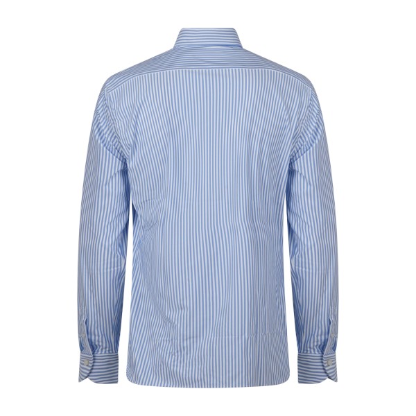 Xacus - Camicia bianca rigata celeste in tessuto tecnico tailor fit per uomo |