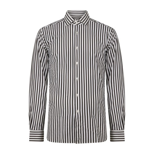 Xacus - Camicia bianca rigata marrone in tessuto tecnico tailor fit per uomo |