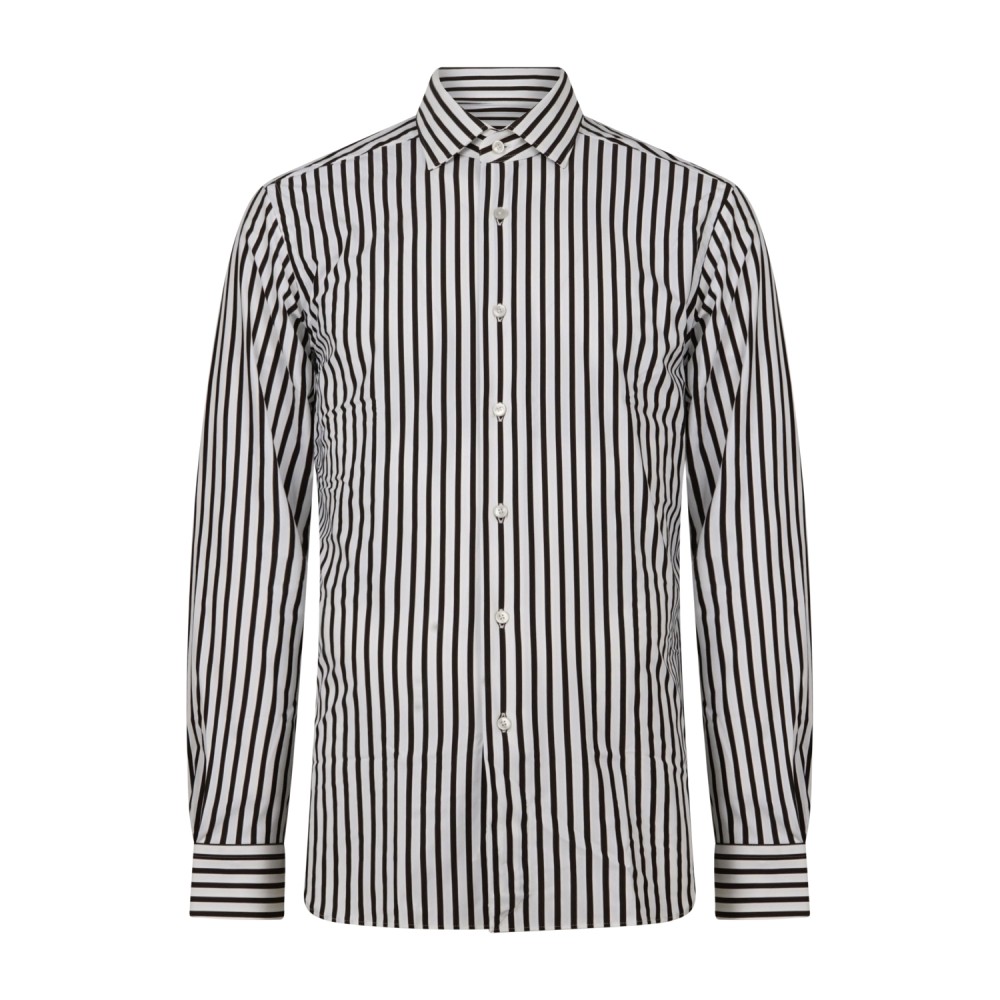 Xacus - Camicia bianca rigata marrone in tessuto tecnico tailor fit per uomo |