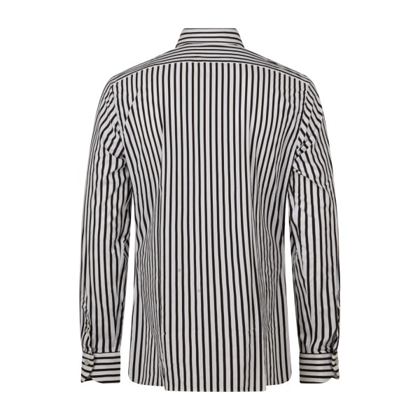 Xacus - Camicia bianca rigata marrone in tessuto tecnico tailor fit per uomo |