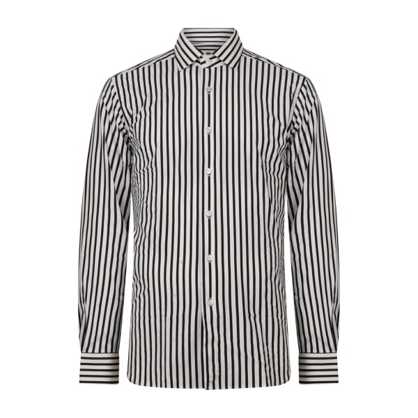 Xacus - Camicia bianca rigata marrone in tessuto tecnico evolution fit per uomo