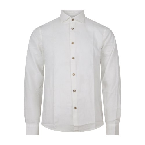 Hamaki-Ho - Camicia bianco in lino con collo semifrancese per uomo | ce1296h