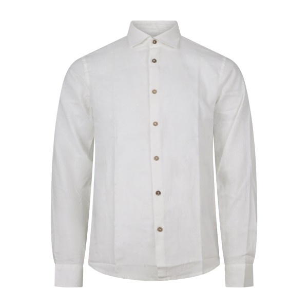 Hamaki-Ho - Camicia bianco in lino con collo semifrancese per uomo | ce1296h
