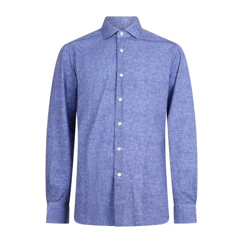 Xacus - Camicia blu a fantasia in tessuto tecnico tailor fit per uomo |