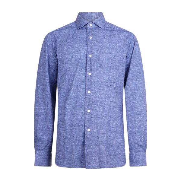 Xacus - Camicia blu a fantasia in tessuto tecnico tailor fit per uomo |