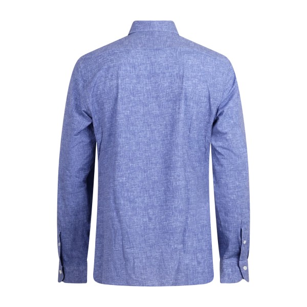 Xacus - Camicia blu a fantasia in tessuto tecnico tailor fit per uomo |