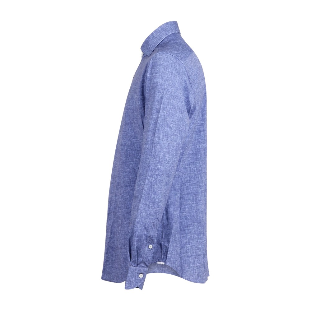 Xacus - Camicia blu a fantasia in tessuto tecnico tailor fit per uomo |