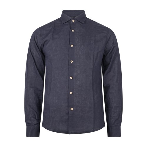Hamaki-Ho - Camicia blu in lino con collo semifrancese per uomo | ce1296h blu
