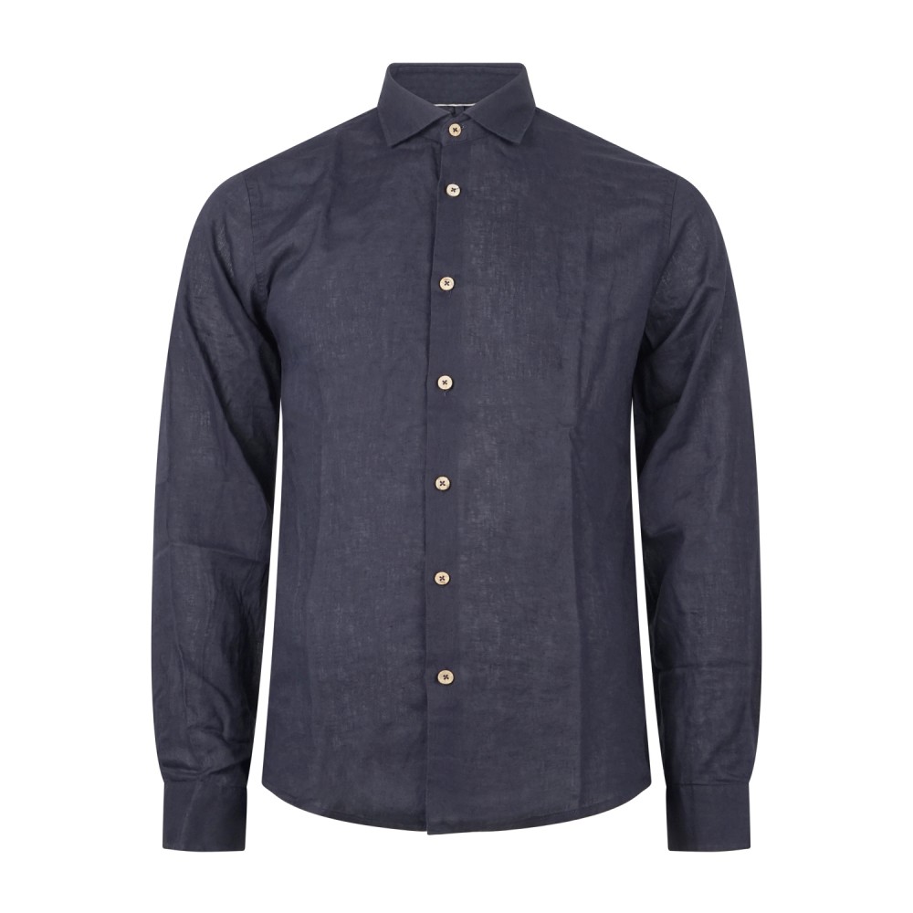Hamaki-Ho - Camicia blu in lino con collo semifrancese per uomo | ce1296h blu