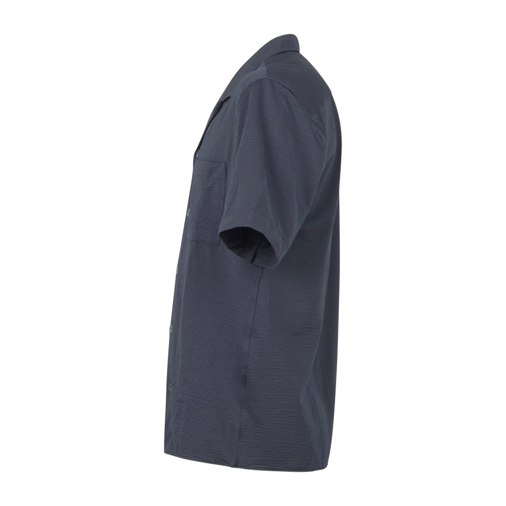 Xacus - Camicia blu mezza manica in tessuto seersuker tecnico con taschino