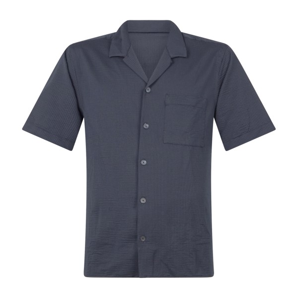 Xacus - Camicia blu mezza manica in tessuto seersuker tecnico con taschino