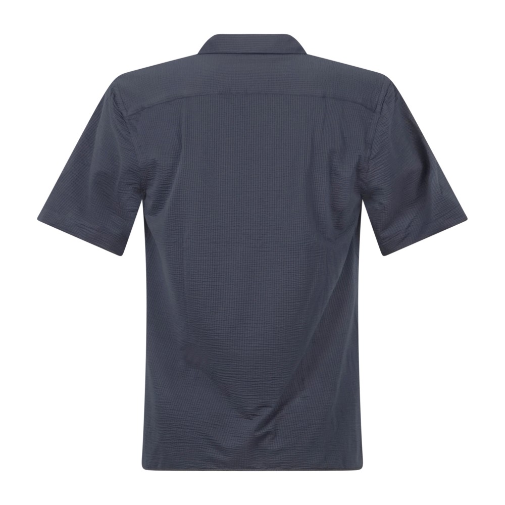 Xacus - Camicia blu mezza manica in tessuto seersuker tecnico con taschino