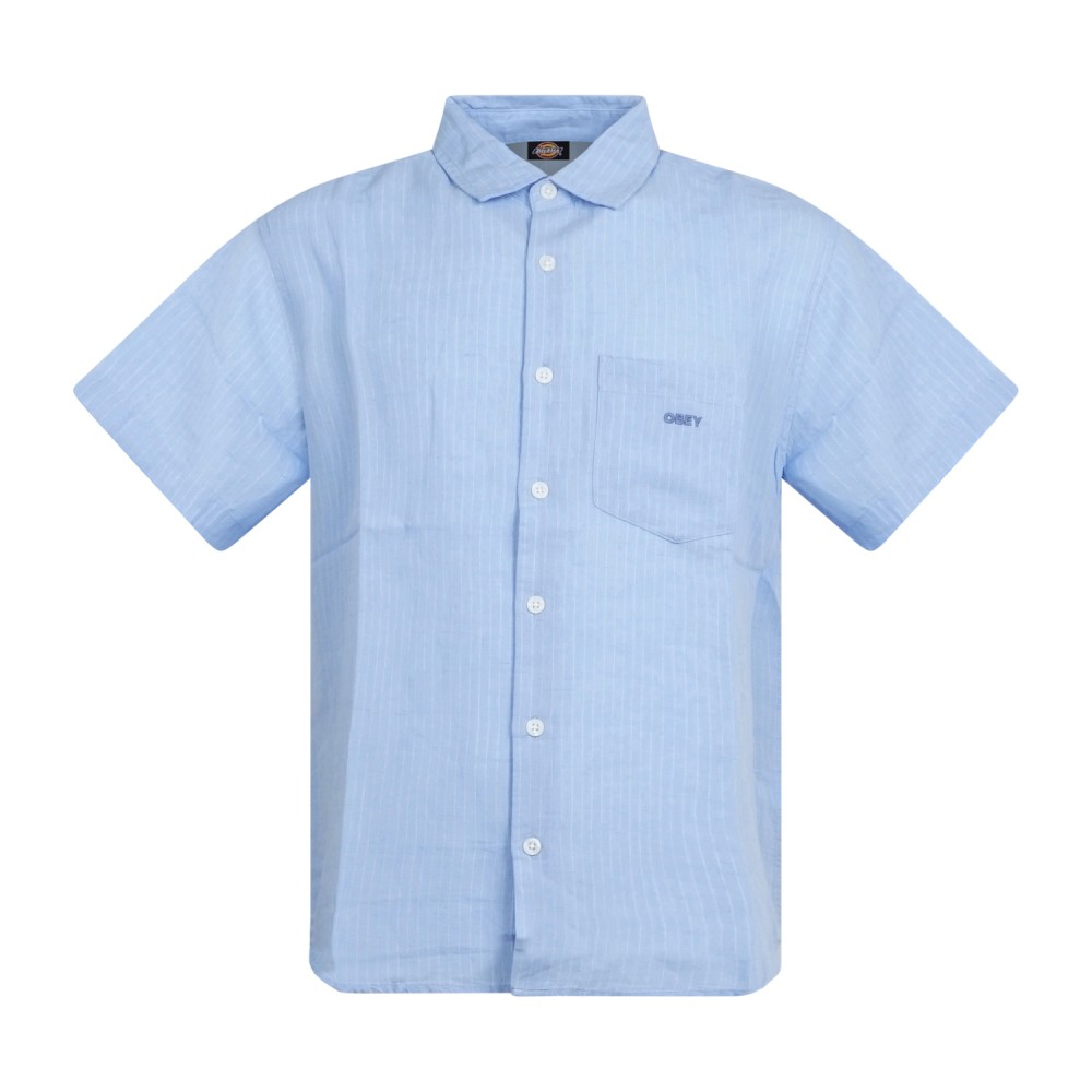 Obey - Camicia celeste Barry maniche corte a righe per uomo | 181210470 sky