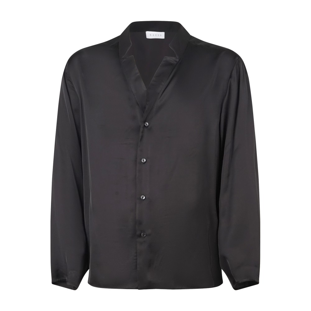 Xacus - Camicia nera in viscosa con collo coreano relaxed fit per uomo | 180ml