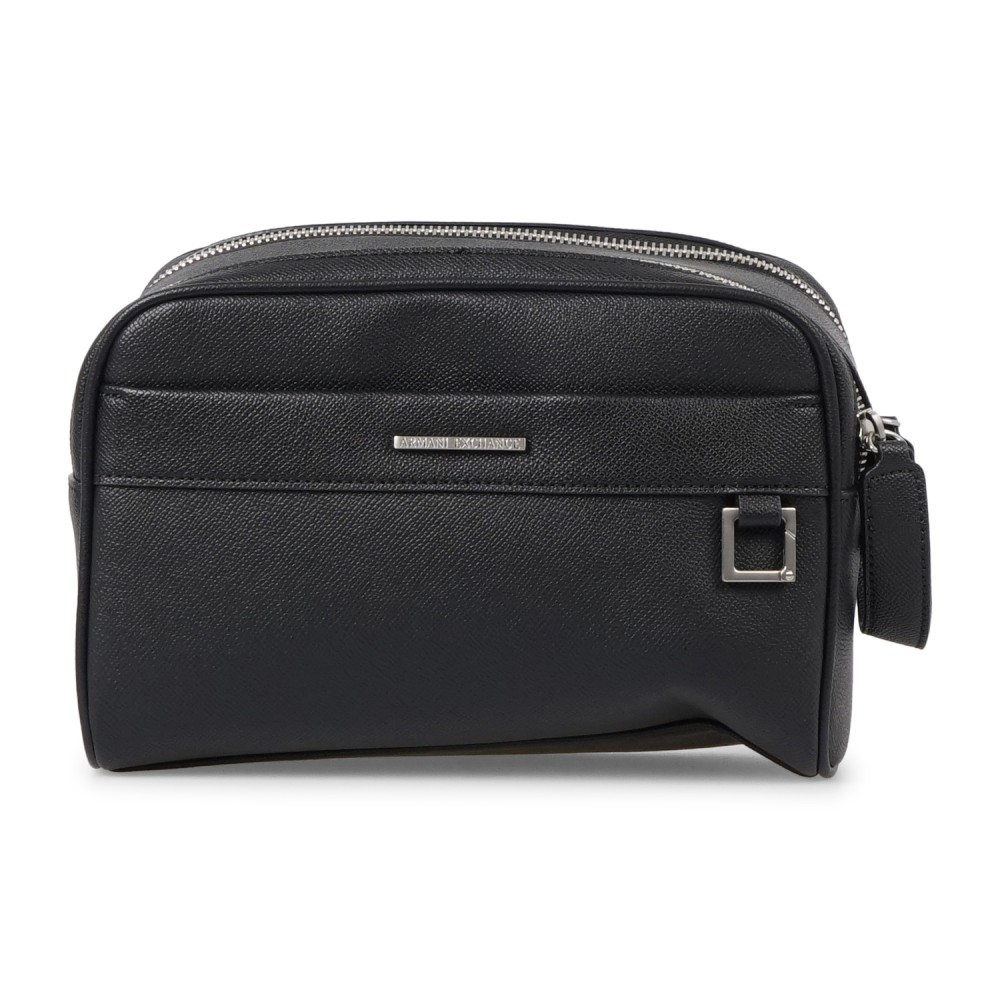 Armani Exchange - Beauty uomo nero in ecopelle con scomparto centrale doppia