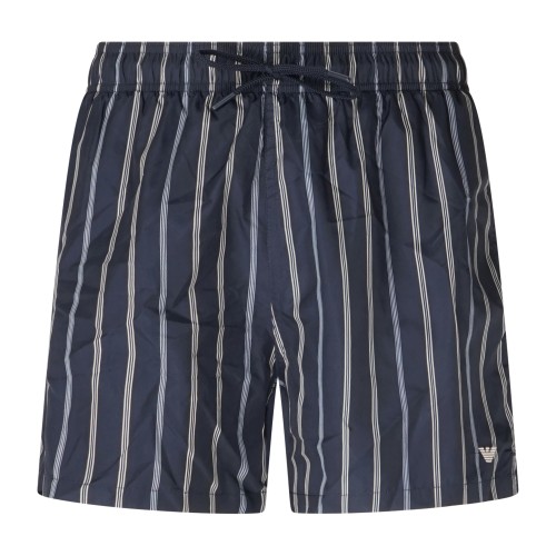 Emporio Armani - Bermuda mare blu a righe a contrasto con ricamo logo per uomo