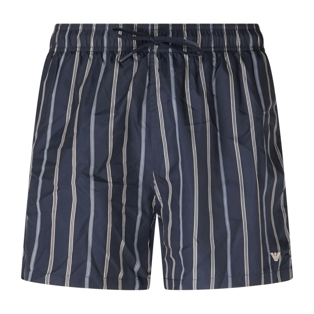 Emporio Armani - Bermuda mare blu a righe a contrasto con ricamo logo per uomo