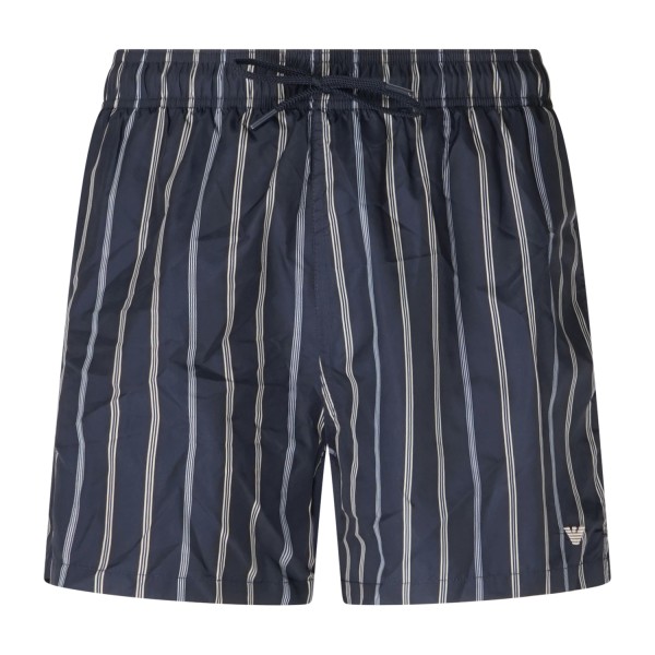 Emporio Armani - Bermuda mare blu a righe a contrasto con ricamo logo per uomo
