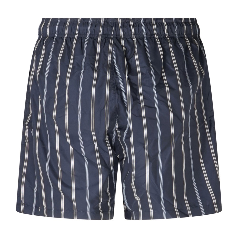 Emporio Armani - Bermuda mare blu a righe a contrasto con ricamo logo per uomo