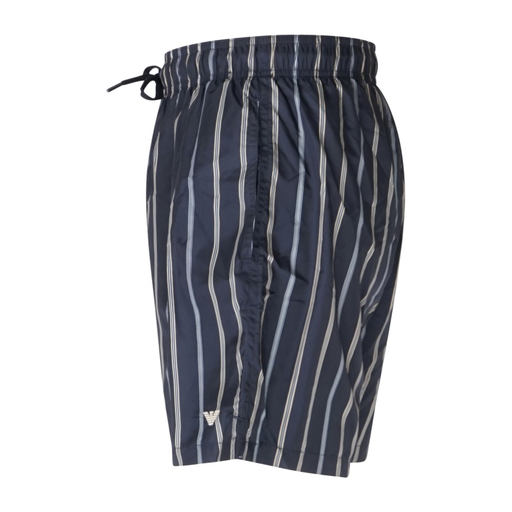 Emporio Armani - Bermuda mare blu a righe a contrasto con ricamo logo per uomo
