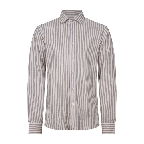 Lavorazione Sartoriale - Camicia bianca a righe beige in tessuto tecnico custom