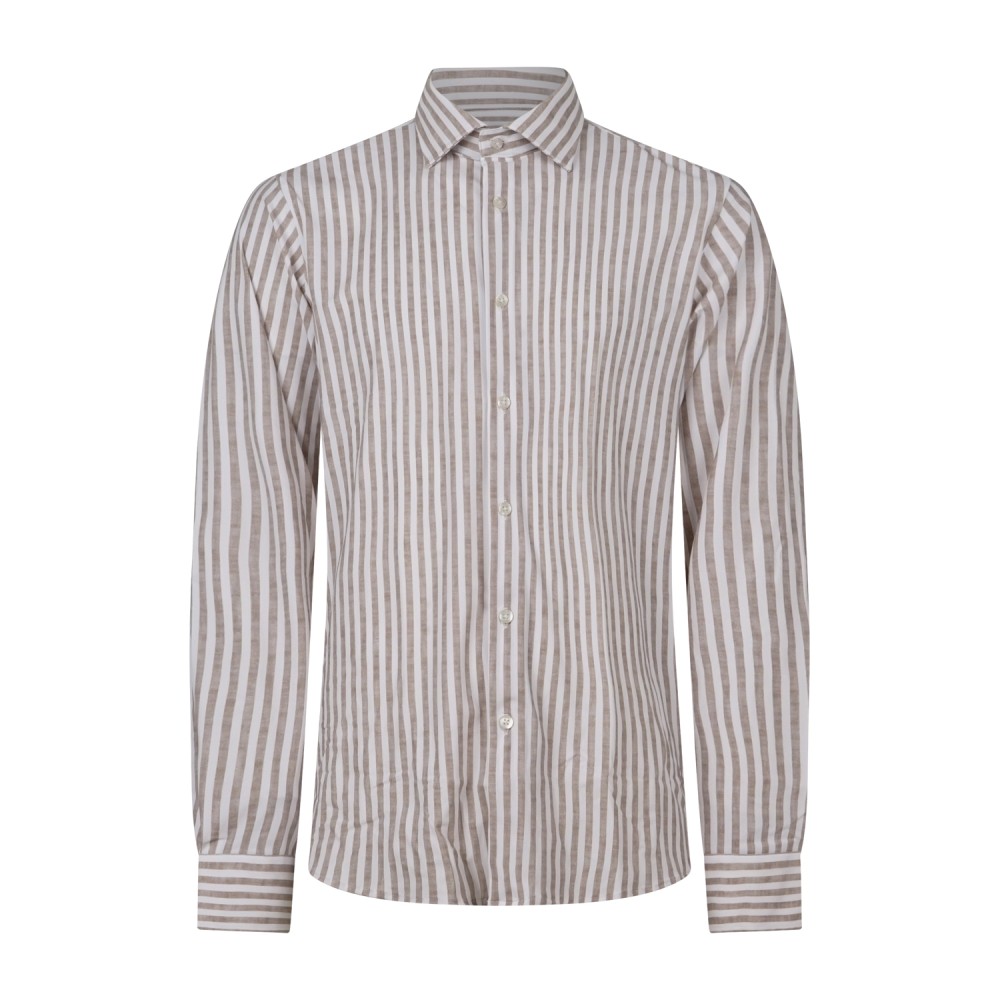 Lavorazione Sartoriale - Camicia bianca a righe beige in tessuto tecnico custom