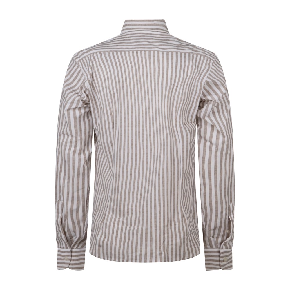 Lavorazione Sartoriale - Camicia bianca a righe beige in tessuto tecnico custom