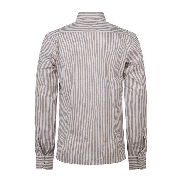 Lavorazione Sartoriale - Camicia bianca a righe beige in tessuto tecnico custom