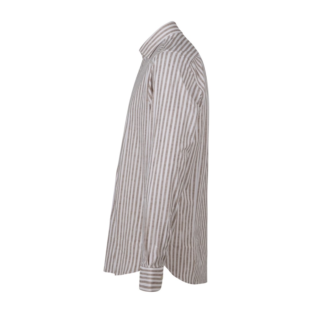 Lavorazione Sartoriale - Camicia bianca a righe beige in tessuto tecnico custom