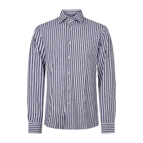 Lavorazione Sartoriale - Camicia bianca a righe blu in tessuto tecnico custom