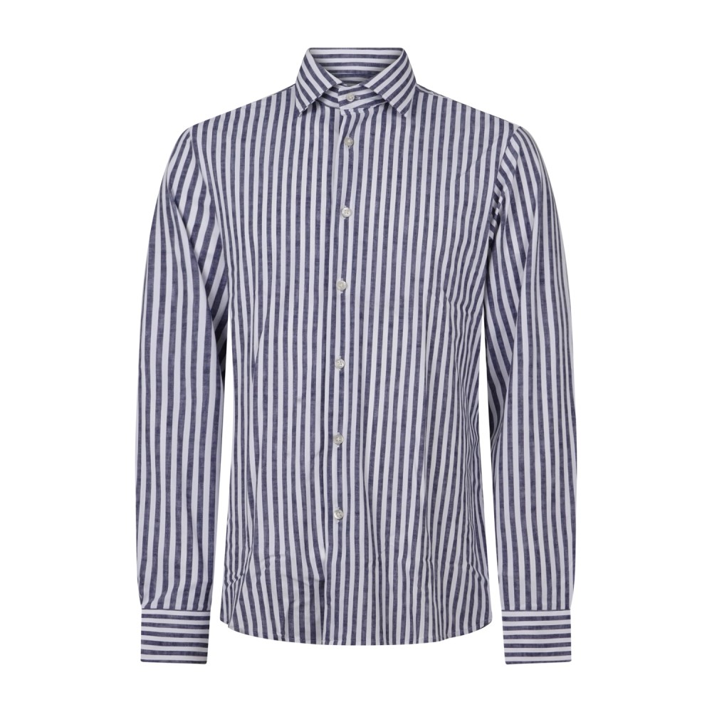 Lavorazione Sartoriale - Camicia bianca a righe blu in tessuto tecnico custom