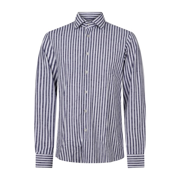 Lavorazione Sartoriale - Camicia bianca a righe blu in tessuto tecnico custom