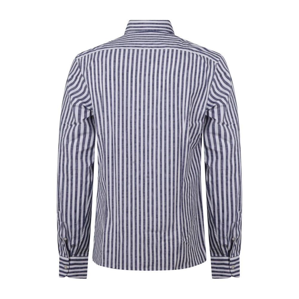 Lavorazione Sartoriale - Camicia bianca a righe blu in tessuto tecnico custom