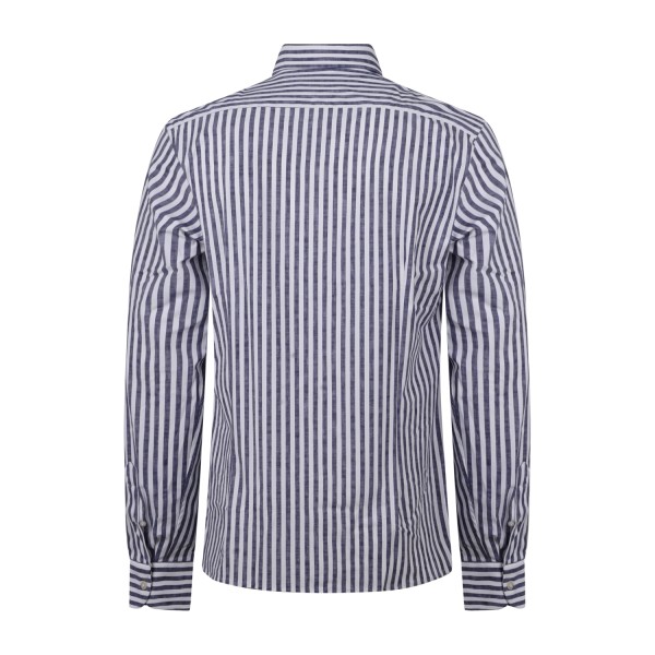 Lavorazione Sartoriale - Camicia bianca a righe blu in tessuto tecnico custom