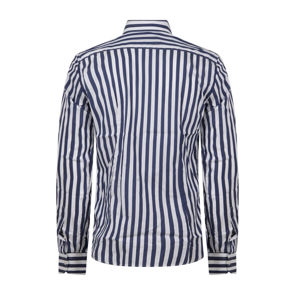 Lavorazione Sartoriale - Camicia bianca a righe blu in tessuto tecnico slim fit