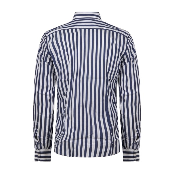 Lavorazione Sartoriale - Camicia bianca a righe blu in tessuto tecnico slim fit