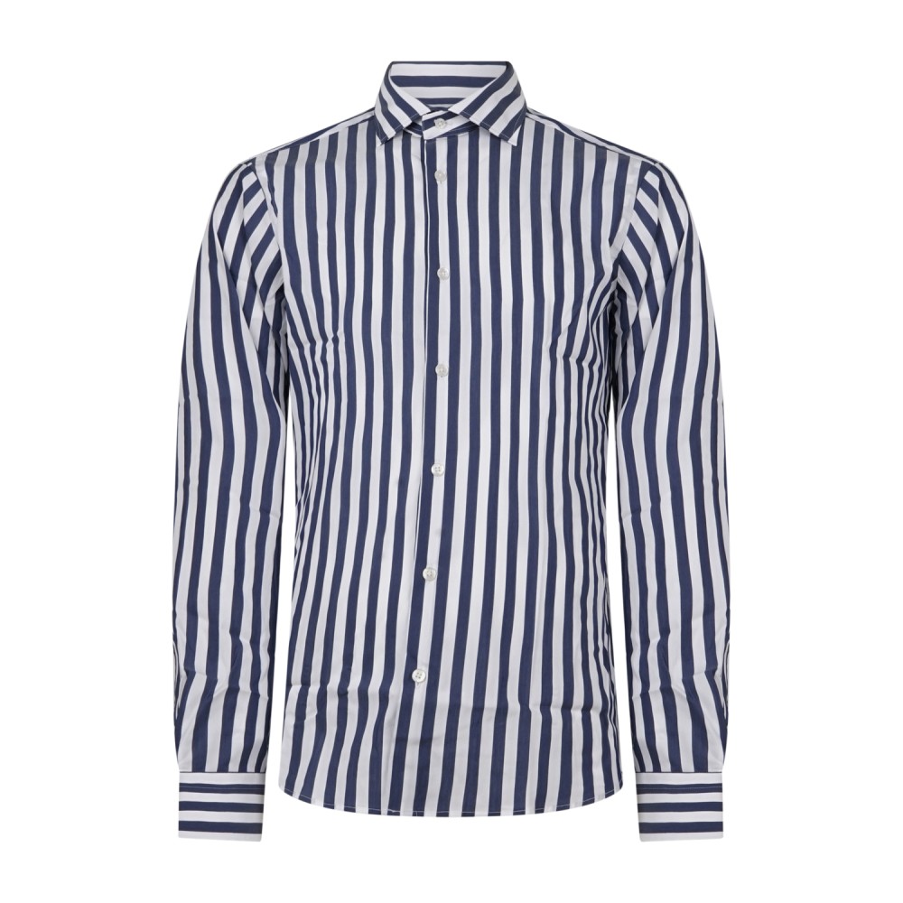 Lavorazione Sartoriale - Camicia bianca a righe blu in tessuto tecnico slim fit