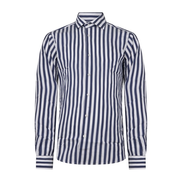 Lavorazione Sartoriale - Camicia bianca a righe blu in tessuto tecnico slim fit