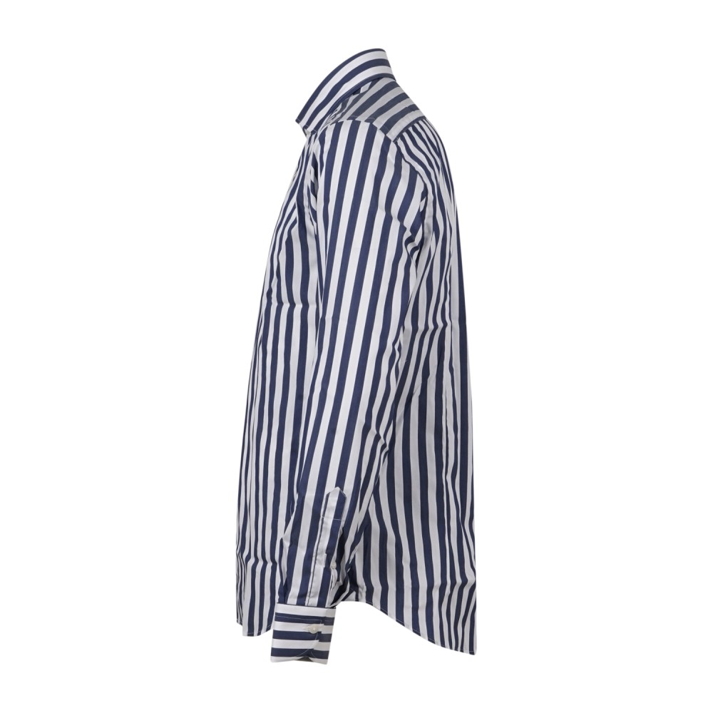 Lavorazione Sartoriale - Camicia bianca a righe blu in tessuto tecnico slim fit