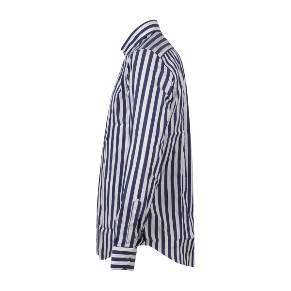 Lavorazione Sartoriale - Camicia bianca a righe blu in tessuto tecnico slim fit