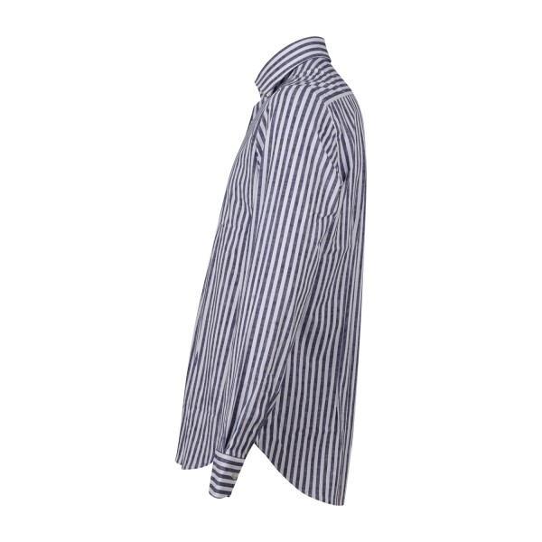 Lavorazione Sartoriale - Camicia bianca a righe blu in tessuto tecnico custom