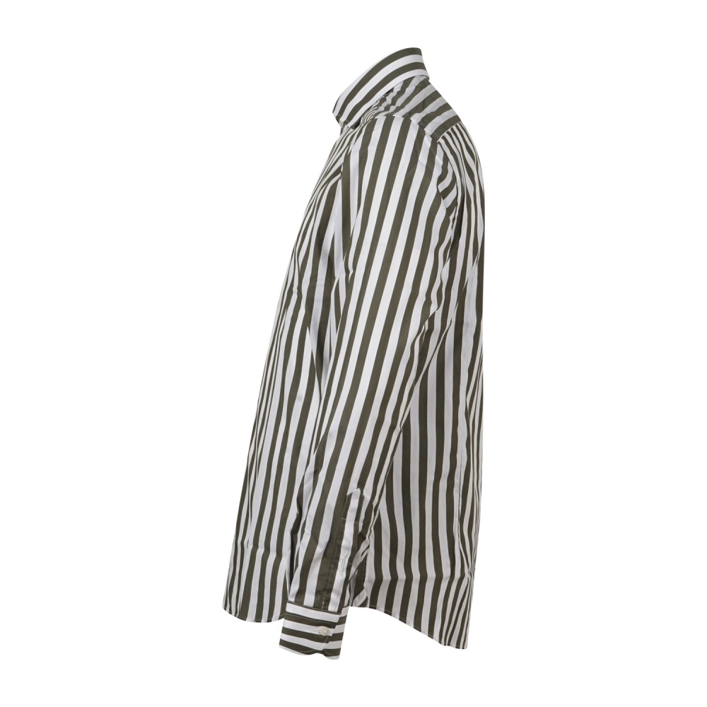 Lavorazione Sartoriale - Camicia bianca a righe verdi in tessuto tecnico slim