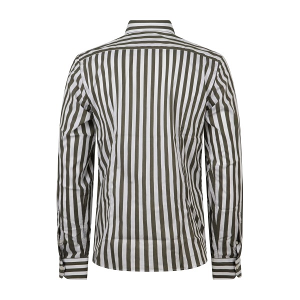 Lavorazione Sartoriale - Camicia bianca a righe verdi in tessuto tecnico slim