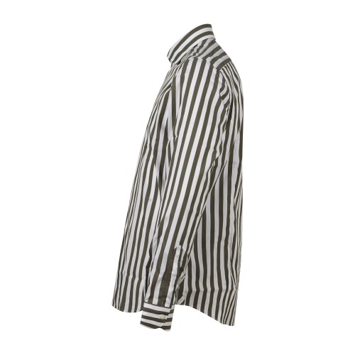 Lavorazione Sartoriale - Camicia bianca a righe verdi in tessuto tecnico custom 2