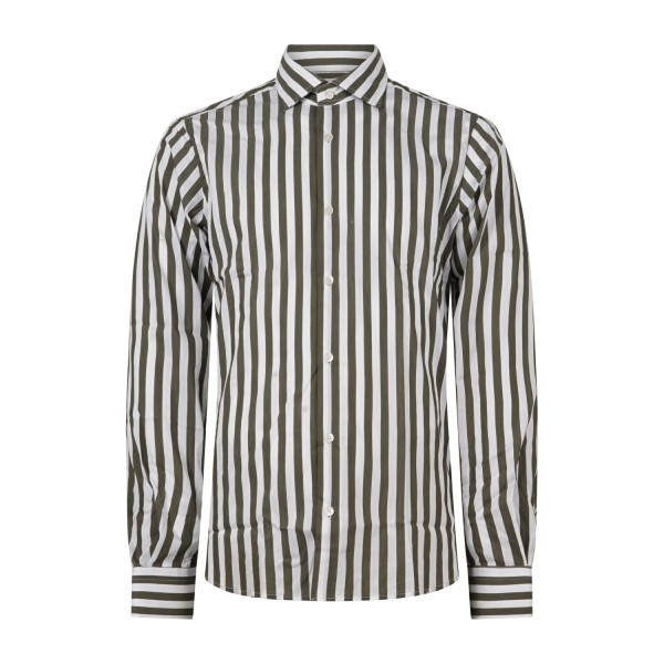 Lavorazione Sartoriale - Camicia bianca a righe verdi in tessuto tecnico custom