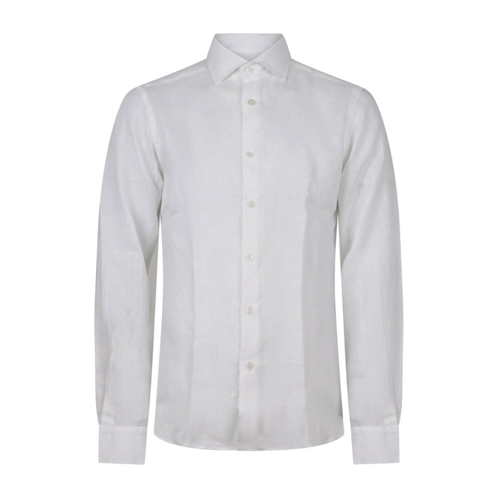 Lavorazione Sartoriale - Camicia bianca in lino e cotone custom fit per uomo |
